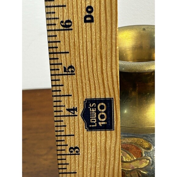 Vintage Brass & Enamel Painted Floral Bud Vase 5” Tall Chipped Paint READ - Picture 8 of 9